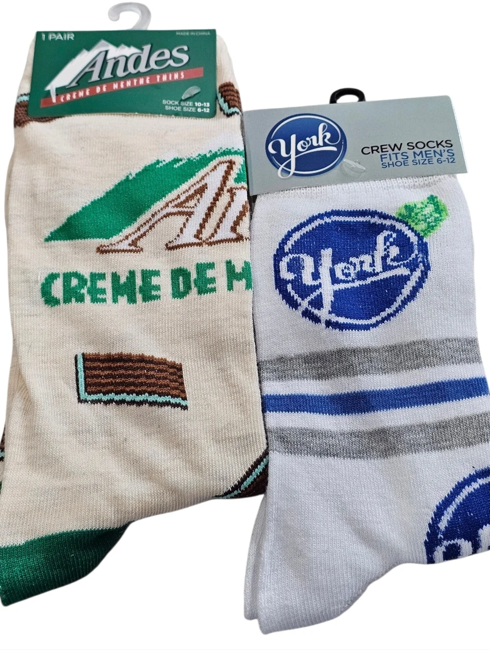 Andes & York Novelty Men's Crew Socks - White & Cream - Pack of 2